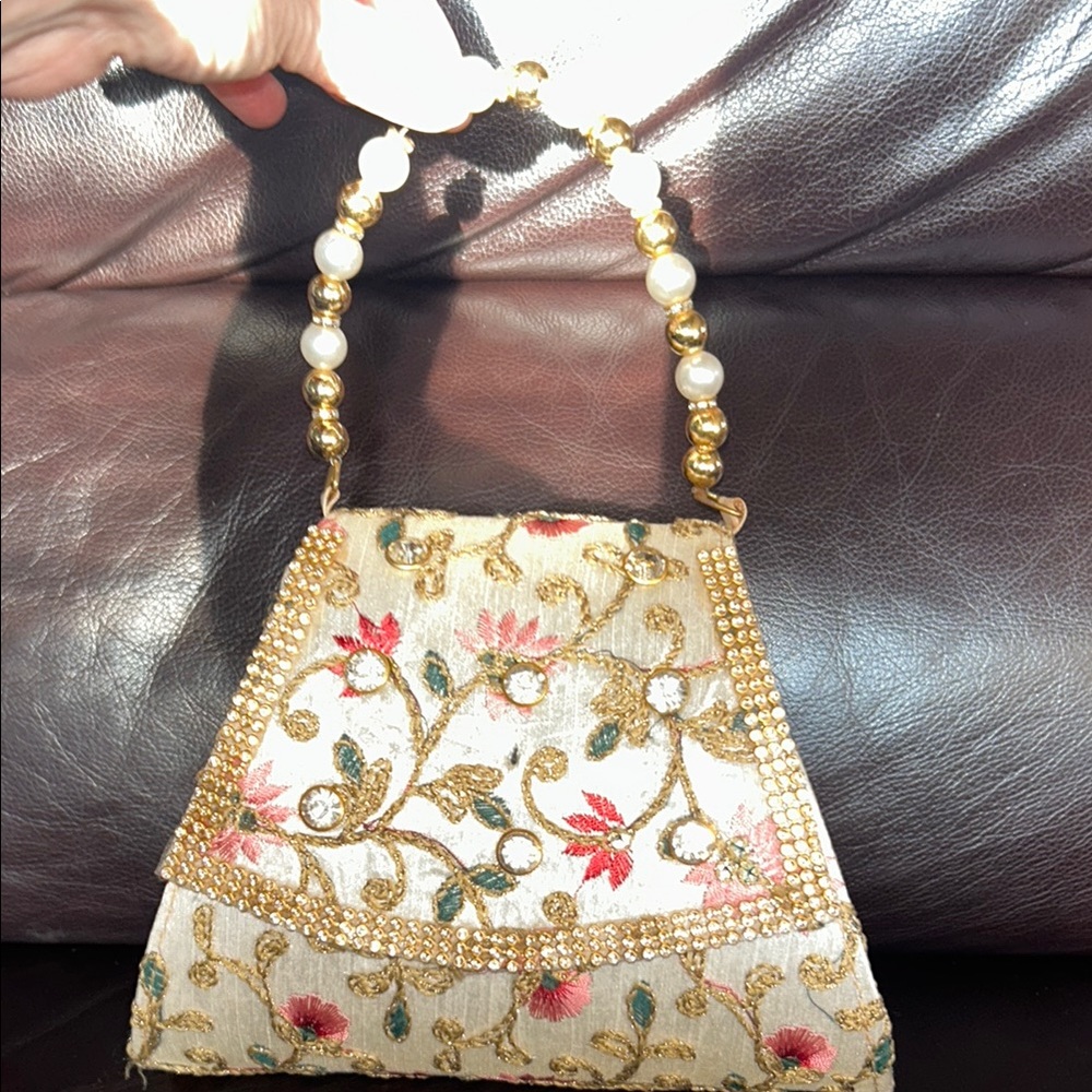 Elegant Gold Embroidered Handbag